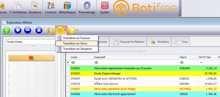 Copie d'un devis dans Batifree
