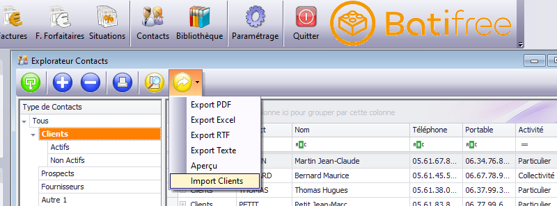 Import Clients dans Batifree