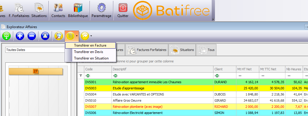 Transférer un devis en facture dans Batifree